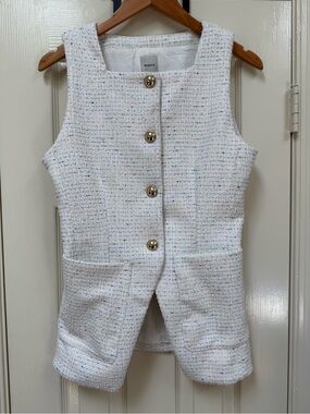 Maeve White Tweed Sleeveless Button Front Vest